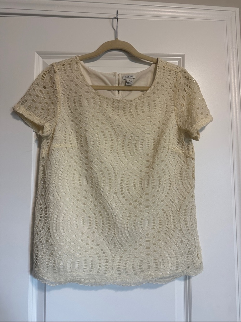 J. Crew Cream Lace Short Sleeve Blouse